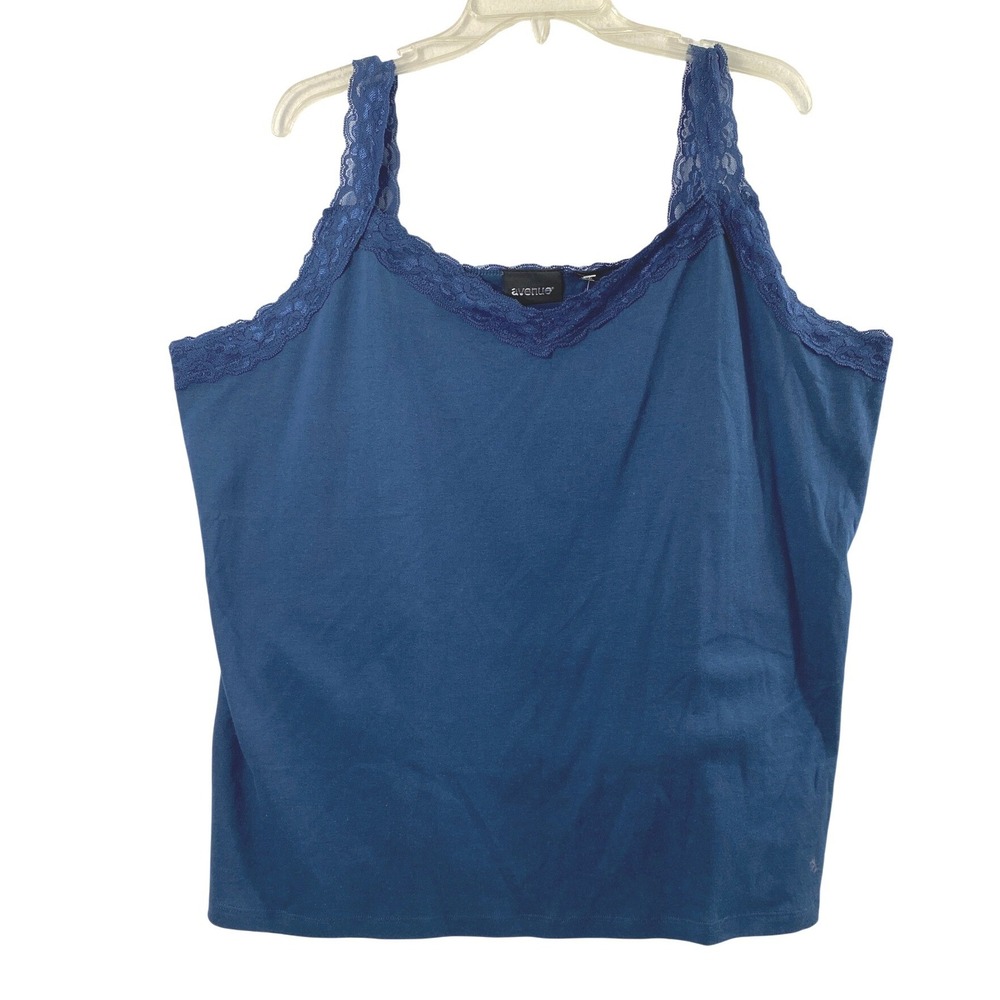 Avenue Cami Tank Blue Lace Trim Top Plus Size 26 28 Layering Y2K Style